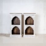 Elegant hand carved small wooden bookrack and display cabinet with traditional Indian arch design