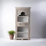 Royal hand carved wooden display and book rack cabinet with intricate Indian heritage carvings