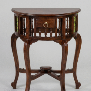 Handcrafted Sheesham wood colonial D shaped console table with spindle design and drawer