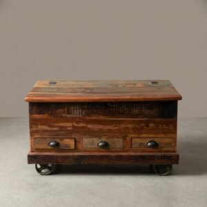 Reclaimed wood vintage coffee table with storage trunk