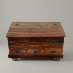 Reclaimed wood vintage coffee table with storage trunk
