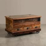 Reclaimed wood vintage coffee table with storage trunk