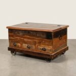 Reclaimed wood vintage coffee table with storage trunk