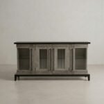 modern display cabinet with dark top and large storage for dining or living room
