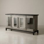 modern display cabinet with dark top and large storage for dining or living room