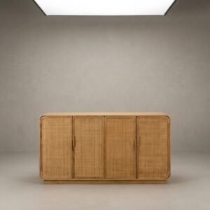 natural rattan cabinet with minimalist design and storage for living or dining room