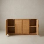natural rattan cabinet with minimalist design and storage for living or dining room