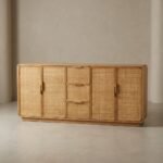 Wooden sideboard with cane fitted doors and drawers