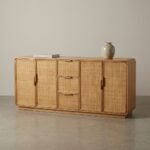 Wooden sideboard with cane fitted doors and drawers