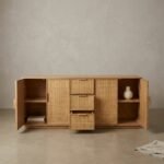 Wooden sideboard with cane fitted doors and drawers