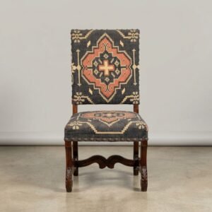 Wooden chair with handwoven jute fabric upholstery