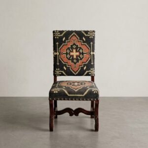 Wooden chair with handwoven jute fabric upholstery