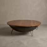 Antique iron kadhai coffee table with teak wood top