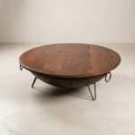 Antique iron kadhai coffee table with teak wood top