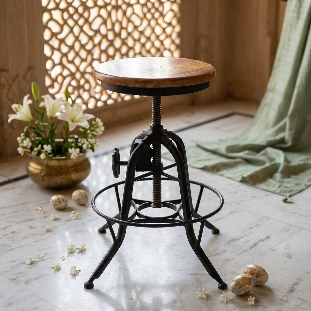 vintage height adjustable stool with footrest