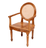 Premium teak wood dining chair with round cane back and natural finish