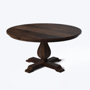 Solid wood round dining table with pedestal base in dark walnut finish