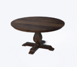 Solid wood round dining table with pedestal base in dark walnut finish