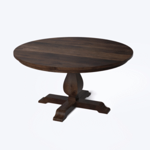 Solid wood round dining table with pedestal base in dark walnut finish