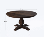 Solid wood round dining table with pedestal base in dark walnut finish