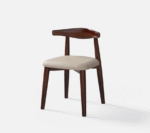 Solid wood dining chair with curved backrest and upholstered seat in walnut finish