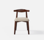Solid wood dining chair with curved backrest and upholstered seat in walnut finish