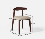 Solid wood dining chair with curved backrest and upholstered seat in walnut finish