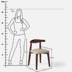 Solid wood dining chair with curved backrest and upholstered seat in walnut finish