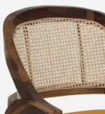 Walnut finish wooden dining chair with cane back and upholstered seat with brass legs