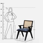 Solid wood dining chair with cane backrest and upholstered seat in black finish