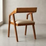 Solid wood dining armchair with upholstered seat and backrest in natural finish