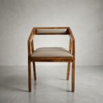 Solid wood dining armchair with upholstered seat and backrest in natural finish