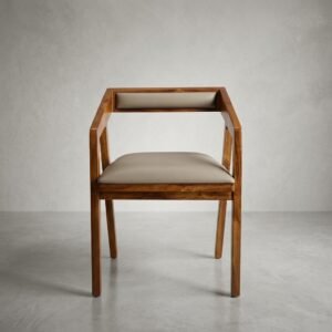 Solid wood dining armchair with upholstered seat and backrest in natural finish