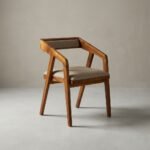 Solid wood dining armchair with upholstered seat and backrest in natural finish