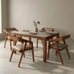 Solid wood dining armchair with upholstered seat and backrest in natural finish