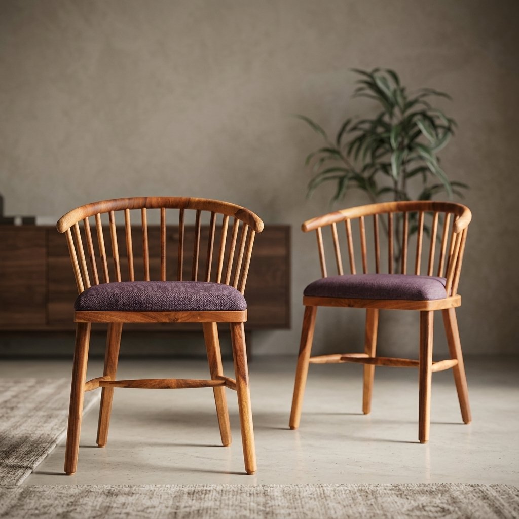 pomelli-image (84) Solid wood dining chair with spindle back and upholstered seat in natural finish